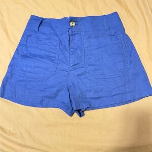 Women's Blue High-Waisted Linen Shorts